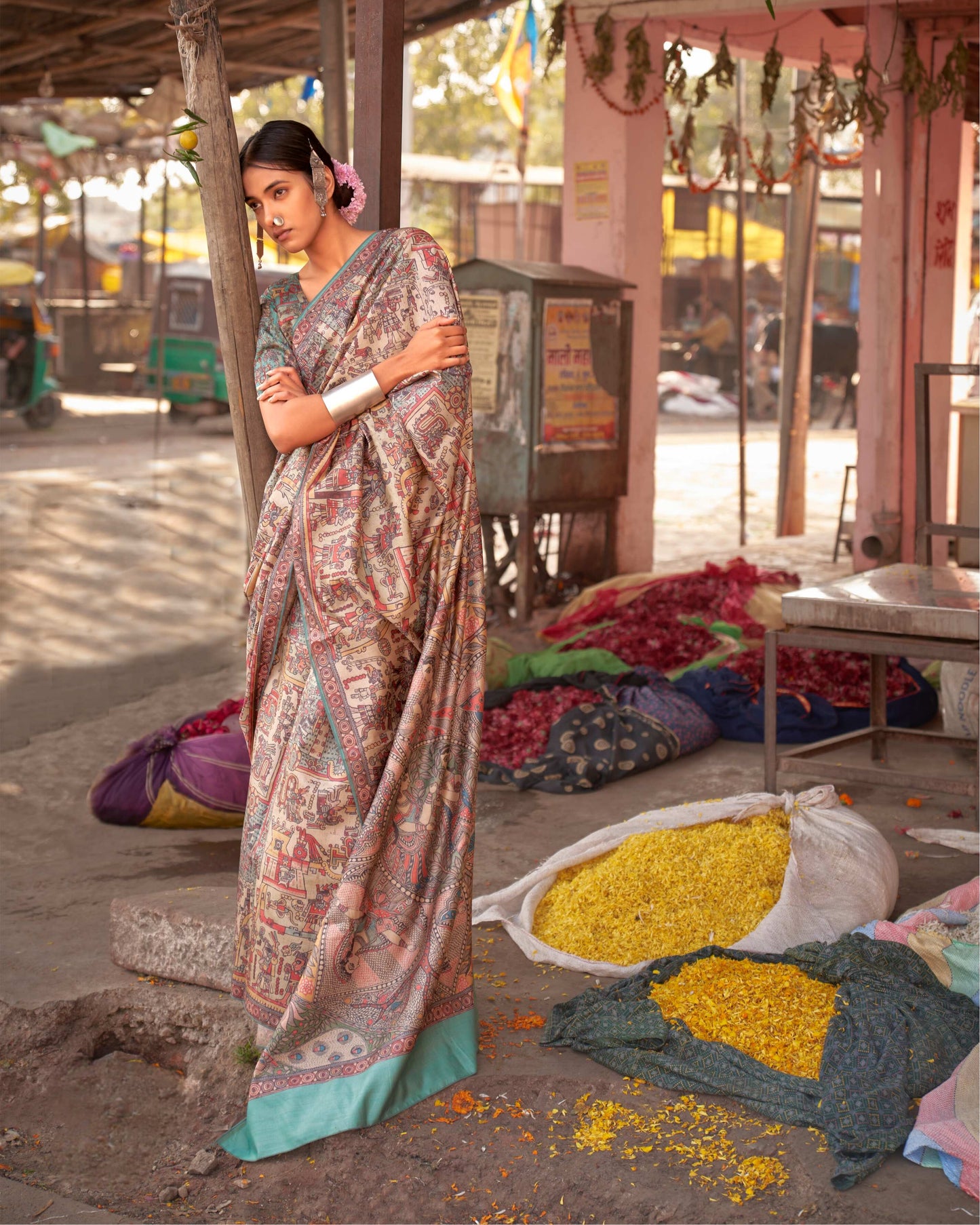 Godawari Dutta – Timeless Madhubani Digital Print Saree | Dual Blouse Options