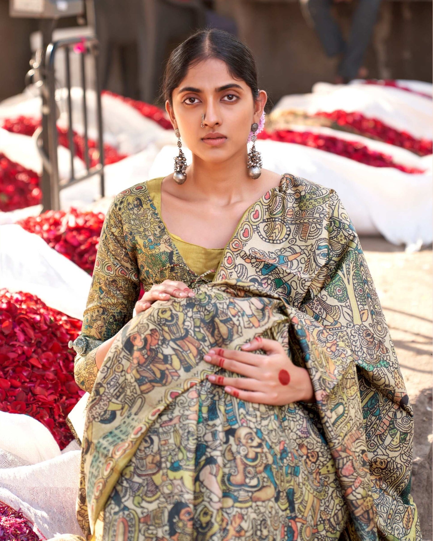 Vidushi – Elegant Madhubani Digital Print Saree | Dual Blouse Options
