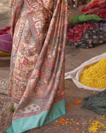 Godawari Dutta – Timeless Madhubani Digital Print Saree | Dual Blouse Options