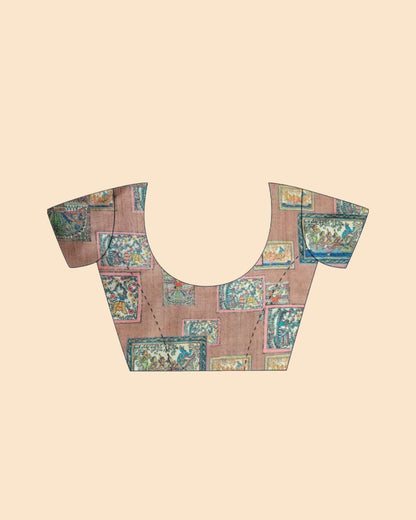 Katha Kiran – Handcrafted Madhubani Digital Print Saree with Dual Blouses