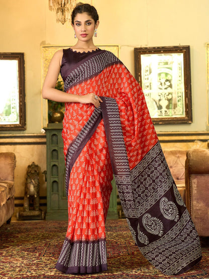Nyra Ira - Blended Silk Bhagalpuri Style Block Print Saree