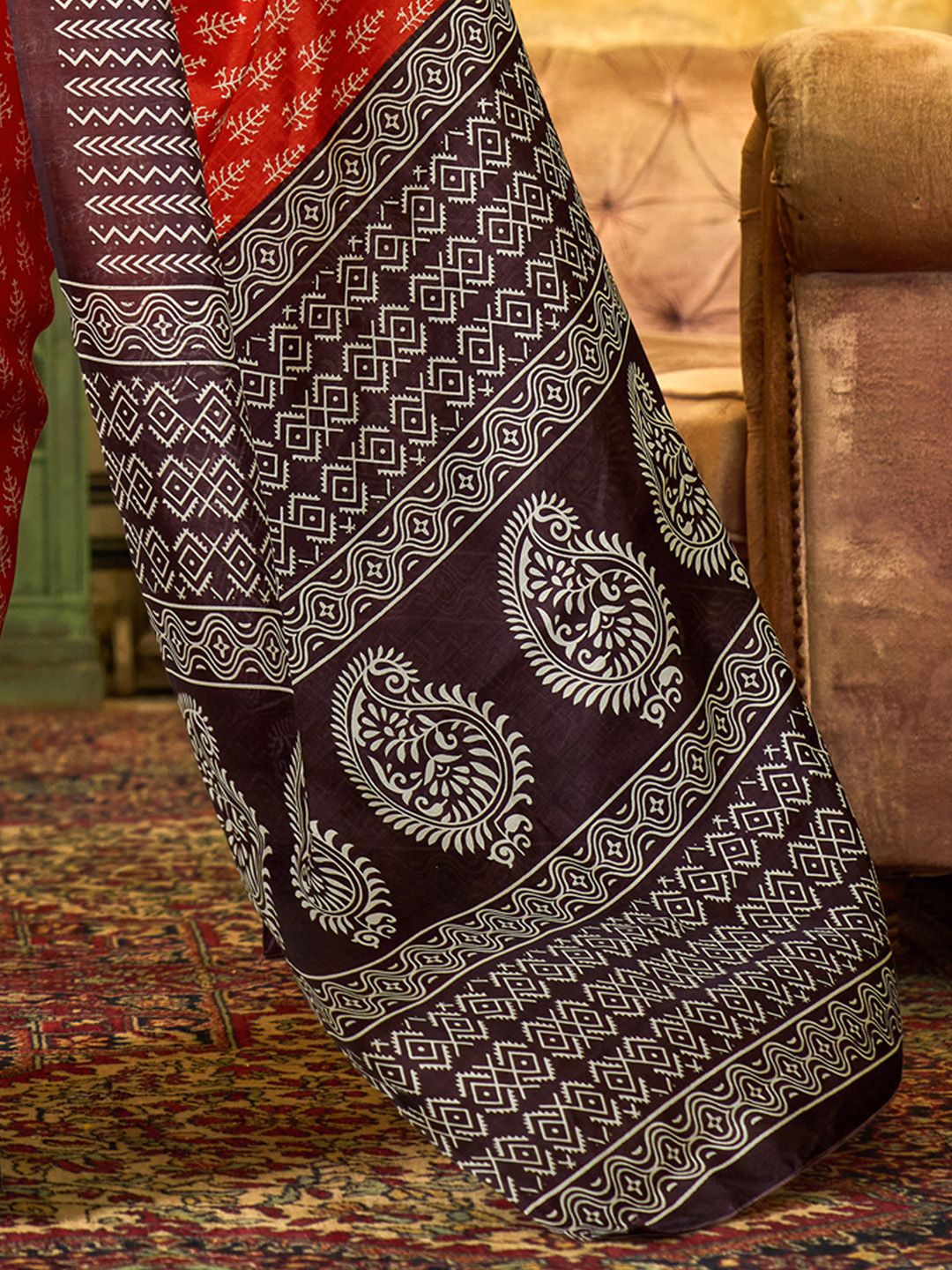 Nyra Ira - Blended Silk Bhagalpuri Style Block Print Saree