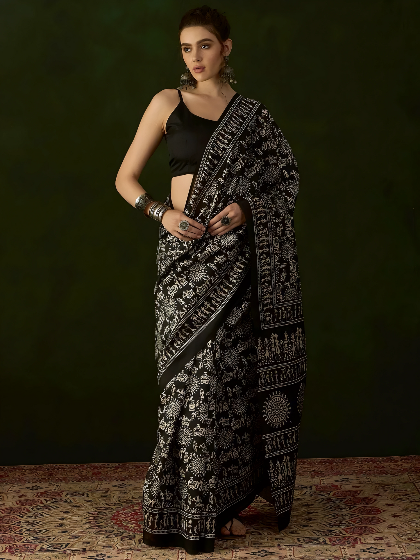 Pragati Aavya – Bhagalpuri Art Silk Saree with Ethnic Print & Solid Border