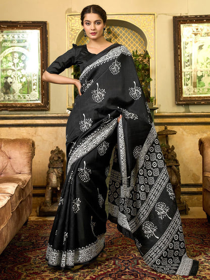 Nyra Vanya - Blended Silk Bhagalpuri Style Block Print Saree