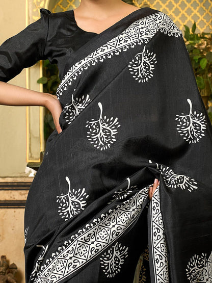 Nyra Vanya - Blended Silk Bhagalpuri Style Block Print Saree