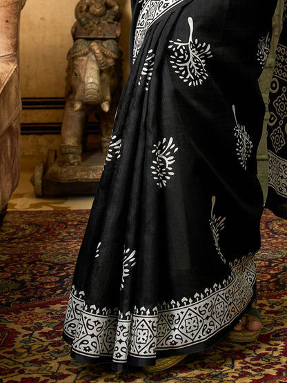 Nyra Vanya - Blended Silk Bhagalpuri Style Block Print Saree