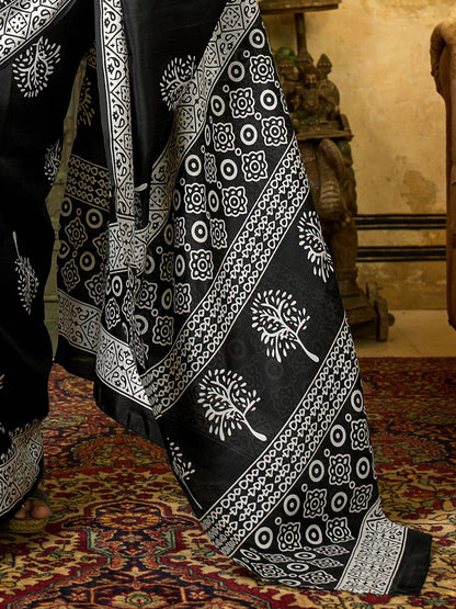 Nyra Vanya - Blended Silk Bhagalpuri Style Block Print Saree